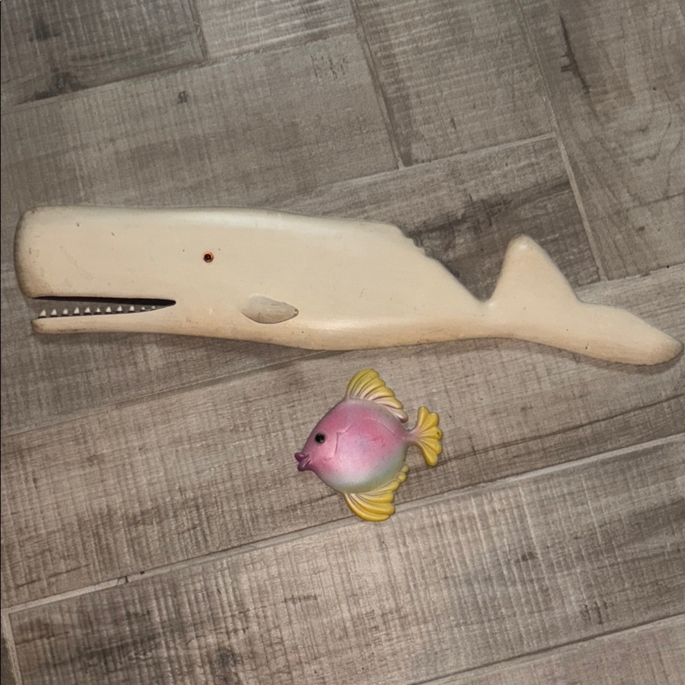 Ivory Whale & Pink Yellow Fish Wall Décor - Decorative Fish Accent
